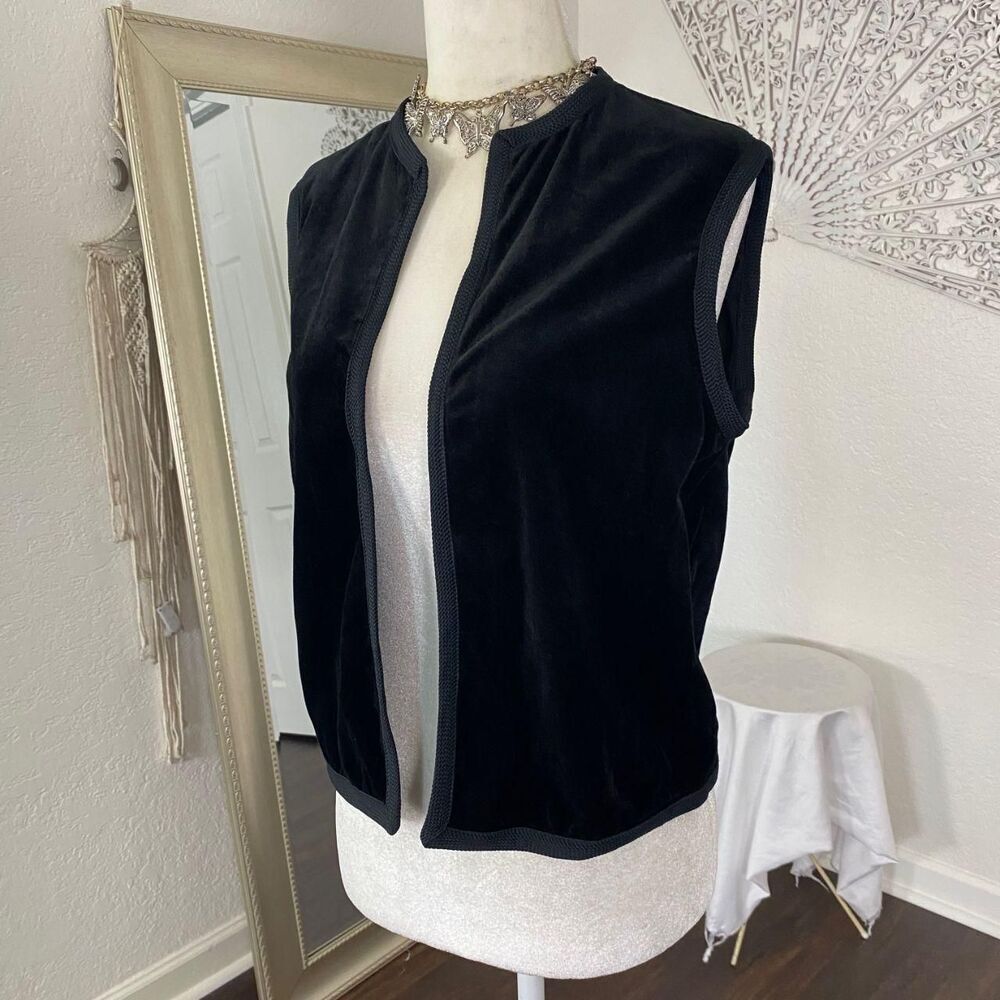 Early 2000's Black Open Front Witchy Whimsygoth Velvet Vest Top L / 12 - Picture 3 of 8